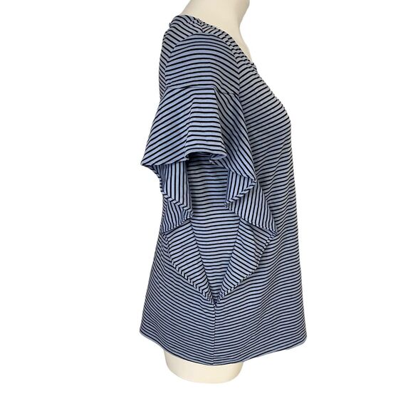 Worthington Top Womens Medium Flutter Ruffle Periwinkle Blue Stripe Work Career - Picture 6 of 14